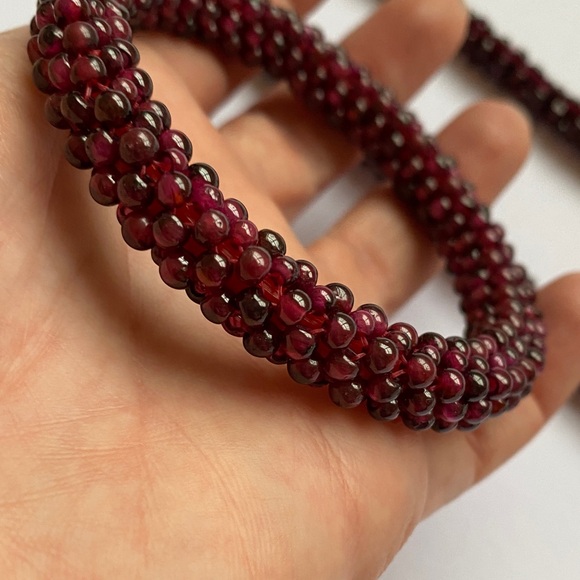 Vintage Garnet Rope Necklace, Bracelet and Earrings (Set) - Picture 3 of 6